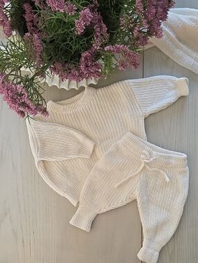 Lou Lou Knit Baby Set in Cream | 0-3M